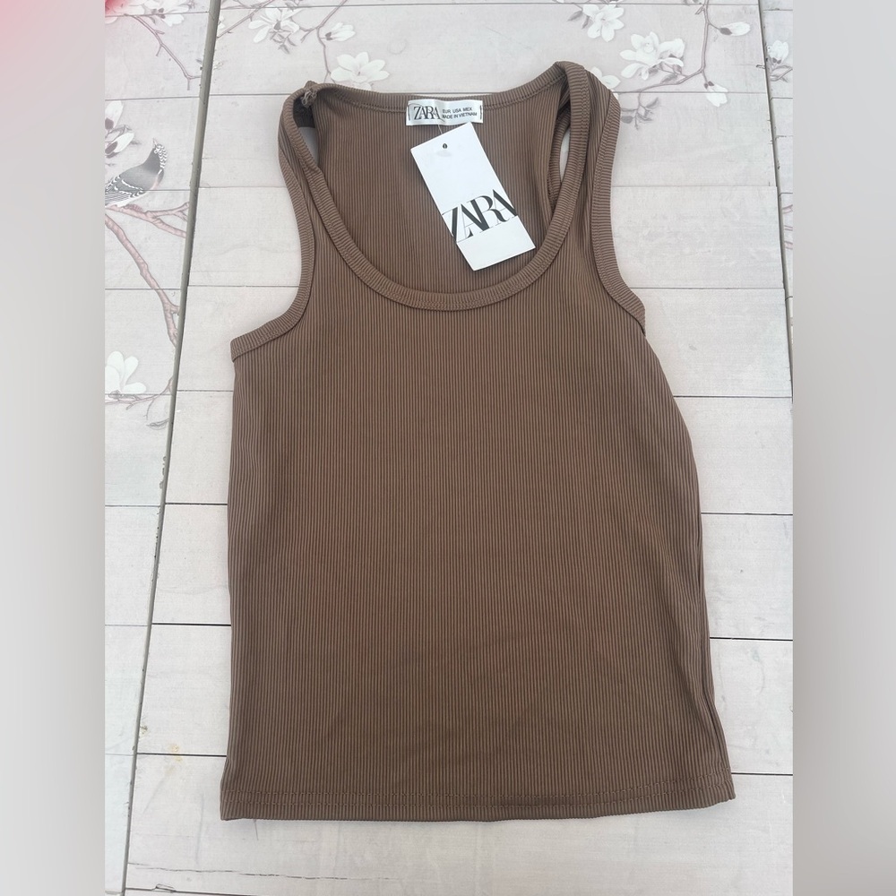Zara Tan Ribbed Tank Top - Picture 3 of 5